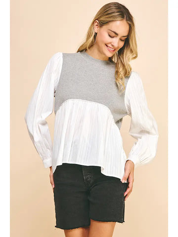 Knit Woven Combo Blouse