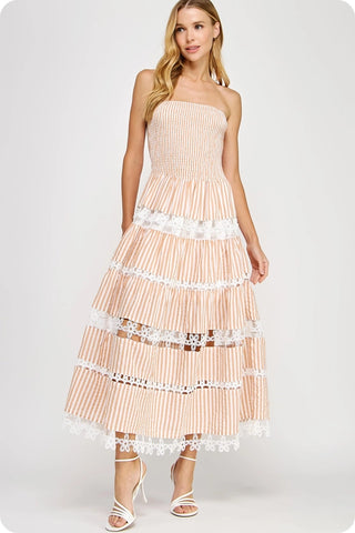 Striped Flower Trim Dress