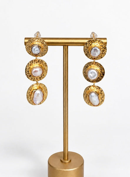 Pearl and Brass Earrings