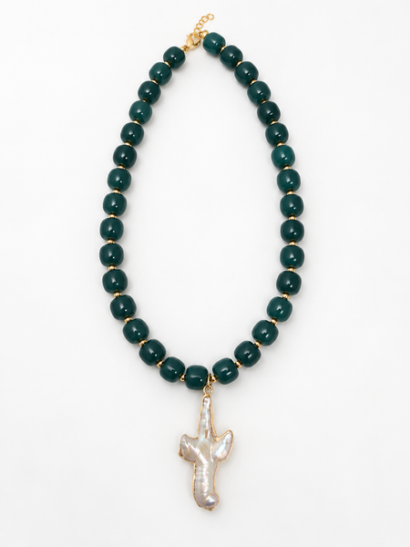 Stone Necklace with Pearl Cross