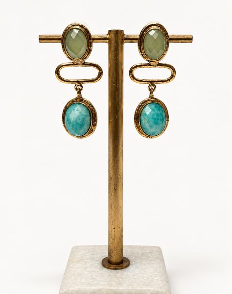Stone and Brass Drop Earrings