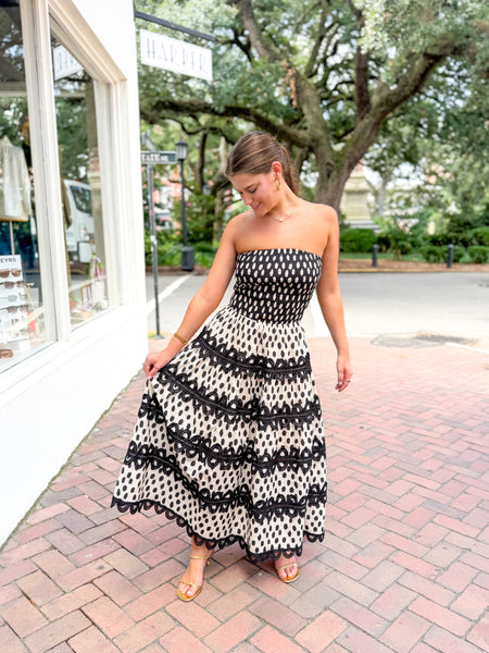 Polka Dot Crochet Midi Dress