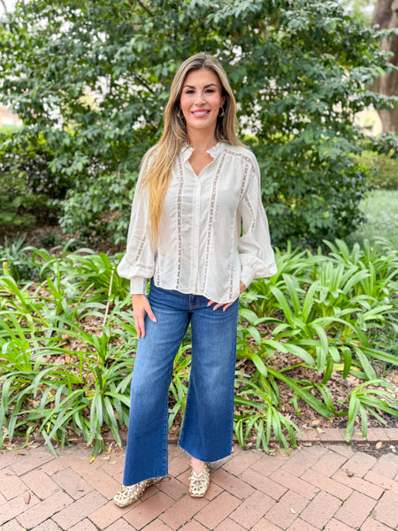 Edith Eyelet Lace-Trim Blouse