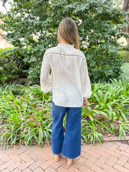 Edith Eyelet Lace-Trim Blouse