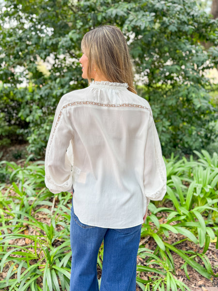 Edith Eyelet Lace-Trim Blouse
